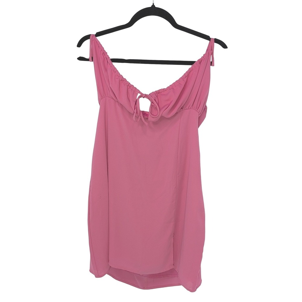 Forever 21 Womens Dress Large Pink Mini Tie Front Smocked Back Adjustable Straps - Picture 2 of 7
